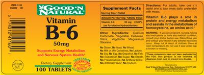 Photo of the Good 'N Natural Vitamin B-6 50 mg label