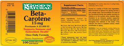 Photo of the Good 'N Natural Beta Carotene 15 mg label