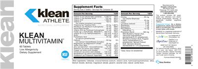 Photo of the Klean Athlete Klean Multivitamin label