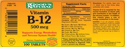 Photo of the Good 'N Natural Vitamin B-12 500 mcg label