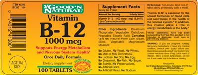 Photo of the Good 'N Natural Vitamin B-12 1000 mcg label