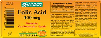Photo of the Good 'N Natural Folic Acid 400 mcg label