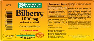 Photo of the Good 'N Natural Bilberry 1000 mg label