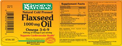 Photo of the Good 'N Natural Flaxseed Oil 1000 mg label