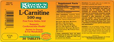 Photo of the Good 'N Natural L-Carnitine 500 mg label