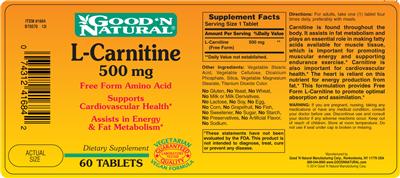 Photo of the Good 'N Natural L-Carnitine 500 mg label