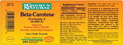 Photo of the Good 'N Natural Beta Carotene 10,000 IU label