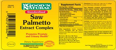 Photo of the Good 'N Natural Saw Palmetto Complex Extract label