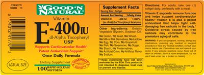 Photo of the Good 'N Natural E 400 IU label
