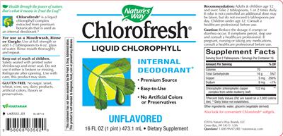 Photo of the Nature's Way Chlorofresh Unflavored label