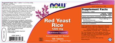 Photo of the NOW Red Yeast Rice 1200 mg label