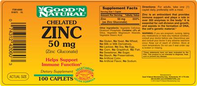 Photo of the Good 'N Natural Chelated Zinc 50 mg label