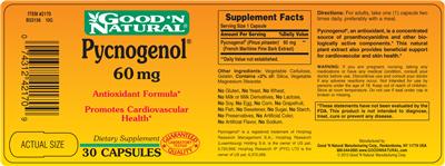 Photo of the Good 'N Natural Pycnogenol 60 mg label