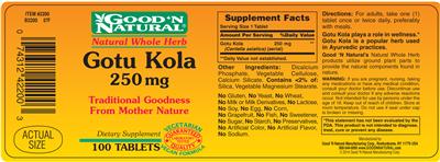 Photo of the Good 'N Natural Gotu Kola 250 mg label