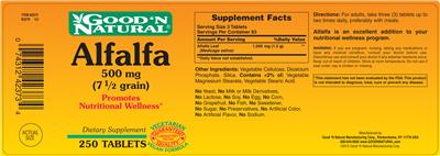 Photo of the Good 'N Natural Alfalfa 500 mg (7 1/2 grain) label