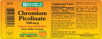 Photo of the Good 'N Natural Ultra Chromium Picolinate 500 mcg label