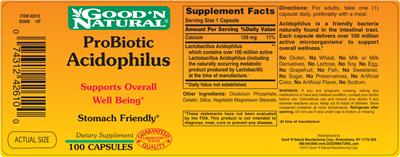 Photo of the Good 'N Natural ProBiotic Acidophilus label