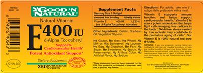 Photo of the Good 'N Natural E 400 IU label