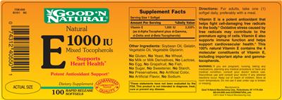 Photo of the Good 'N Natural E 1000 IU label