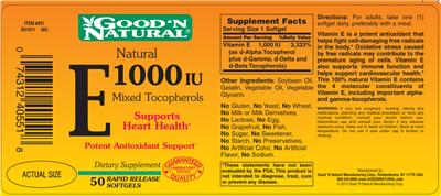 Photo of the Good 'N Natural E 1000 IU label