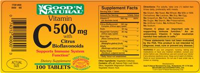 Photo of the Good 'N Natural Vitamin C 500 mg With Citrus Bioflavonoids label
