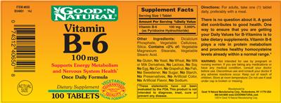 Photo of the Good 'N Natural Vitamin B-6 100 mg label