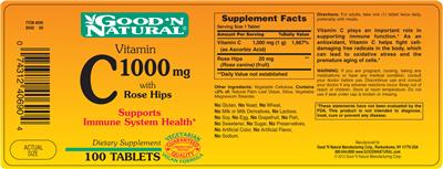 Photo of the Good 'N Natural Vitamin C 1000 mg With Rose Hips label