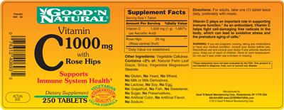 Photo of the Good 'N Natural Vitamin C 1000 mg With Rose Hips label