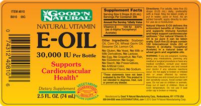 Photo of the Good 'N Natural Natural Vitamin E-Oil label