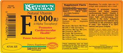 Photo of the Good 'N Natural E 1000 IU label