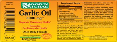 Photo of the Good 'N Natural Garlic Oil 5000 mg label