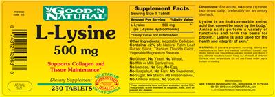 Photo of the Good 'N Natural L-Lysine 500 mg label