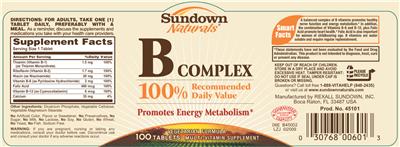 Photo of the Sundown Naturals B Complex label