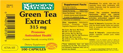 Photo of the Good 'N Natural Green Tea Extract 315 mg label