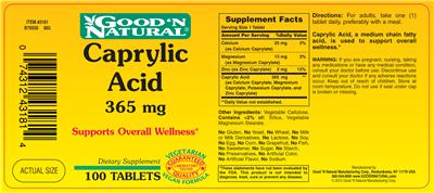 Photo of the Good 'N Natural Caprylic Acid 365 mg label