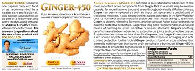 Photo of the ProCaps Laboratories Ginger-450 label