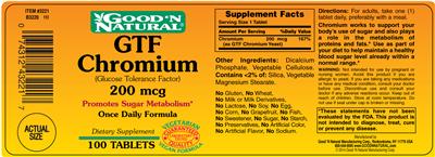 Photo of the Good 'N Natural GTF Chromium 200 mcg label