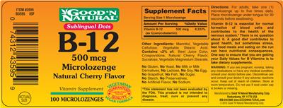 Photo of the Good 'N Natural B-12 500 mcg Microlozenge Natural Cherry Flavor label