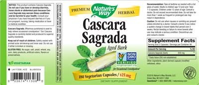 Photo of the Nature's Way Cascara Sagrada Aged Bark label