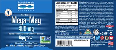 Photo of the Trace Minerals Research Mega-Mag 400 mg label