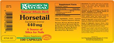 Photo of the Good 'N Natural Horsetail 440 mg label