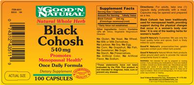 Photo of the Good 'N Natural Black Cohosh 540 mg label