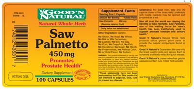 Photo of the Good 'N Natural Saw Palmetto 450 mg label