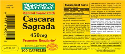 Photo of the Good 'N Natural Cascara Sagrada 450 mg label