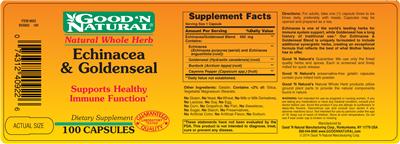 Photo of the Good 'N Natural Echinacea & Goldenseal label
