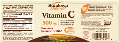 Photo of the Sundown Naturals Vitamin C 500 mg label