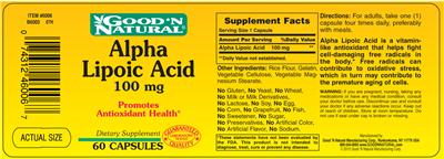 Photo of the Good 'N Natural Alpha Lipoic Acid 100 mg label