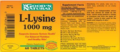 Photo of the Good 'N Natural L-Lysine 1000 mg label