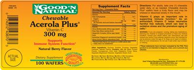 Photo of the Good 'N Natural Chewable Acerola Plus Vitamin C 300 mg Natural Berry Flavor label
