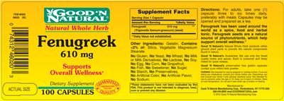 Photo of the Good 'N Natural Fenugreek 610 mg label